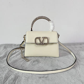 Valentino Small Vsling Grainy Calfskin White Handbag 22x17x9cm