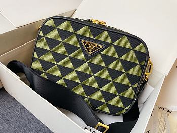 Prada Symbole Embroidered Fabric Bag Green 22x16x6cm