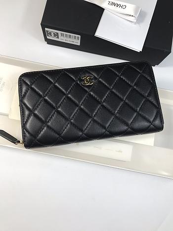 Chanel Long Wallet Zippy Black Gold Lambskin 19x10cm