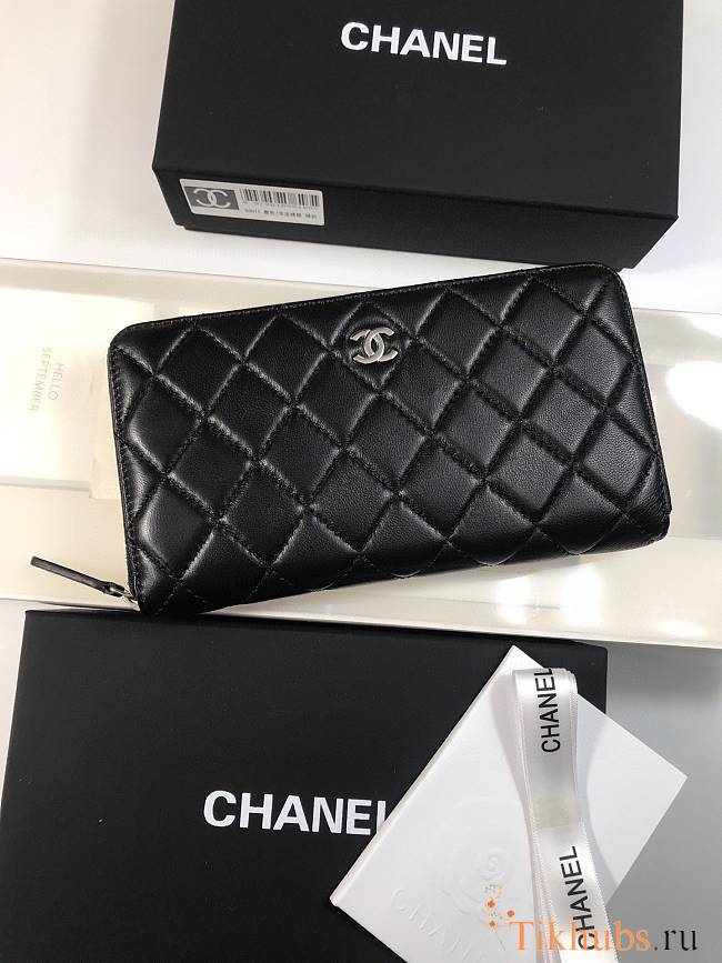 Chanel Long Wallet Zippy Black Silver Lambskin 19x10cm - 1