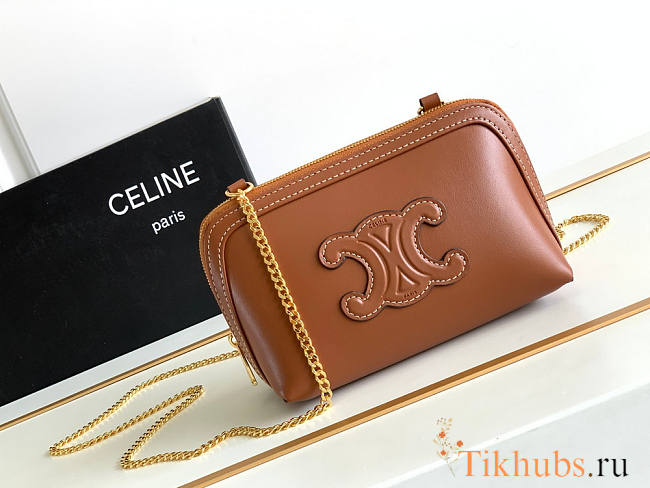 Celine Clutch On Chain Cuir Triomphe Smooth Tan 16x11x8cm - 1