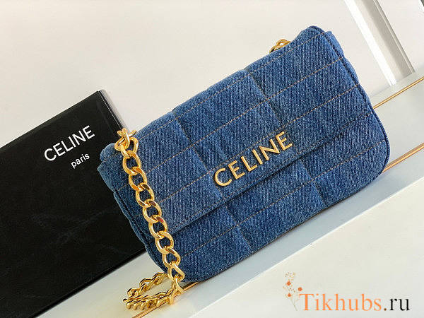 Celine Chain Shoulder Bag Matelasse Monochrome Denim 24x15x5cm - 1