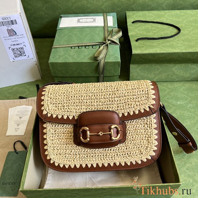 Gucci Horsebit Raffia Shoulder Bag 25x18x8cm - 1