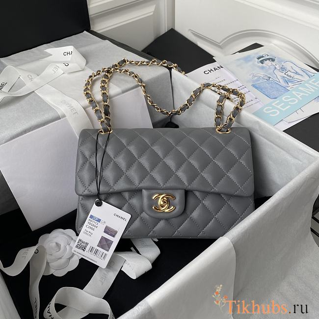 Chanel Flap Bag Lambskin Gray Gold 23cm - 1