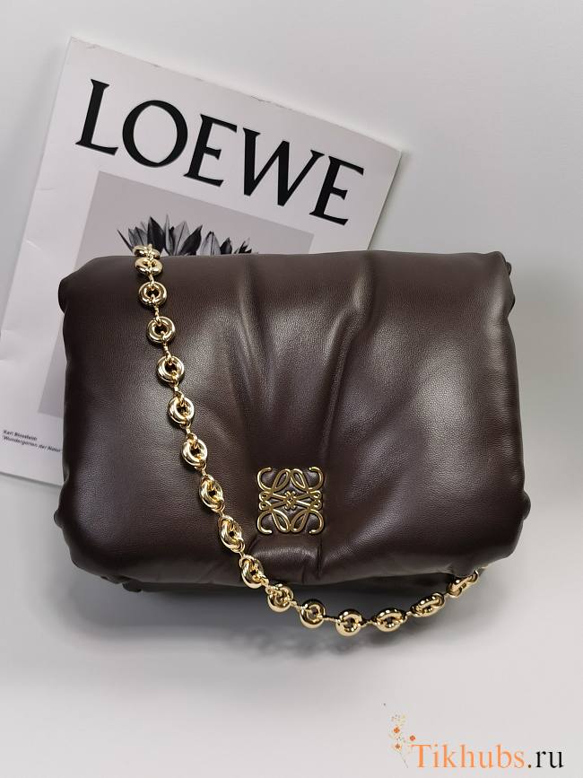 Loewe Puffer Goya Bag Shiny Nappa Lambskin Dark Chocolate 23x17x9cm - 1