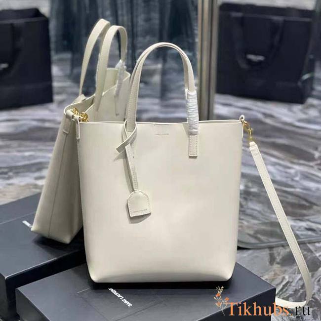 YSL Shopping Toy in Supple Leather White Gold 25x28x8cm - 1