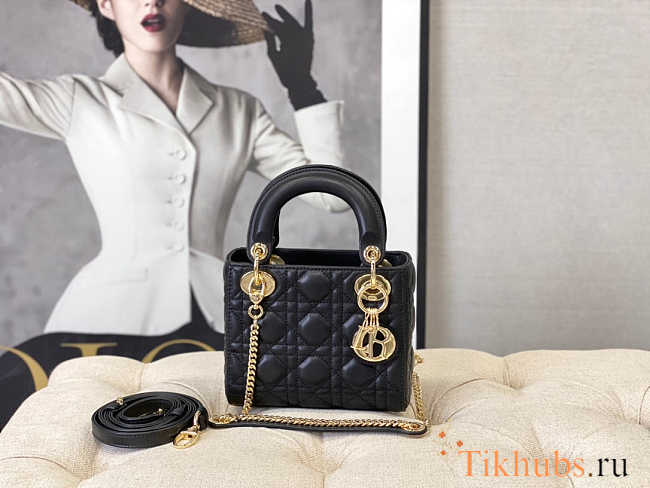 Dior Mini Lady Bag Black Lambskin Gold 17cm - 1