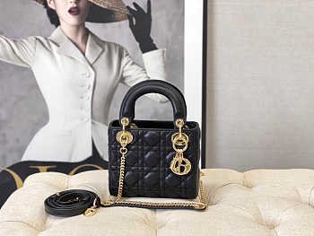 Dior Mini Lady Bag Black Lambskin Gold 17cm
