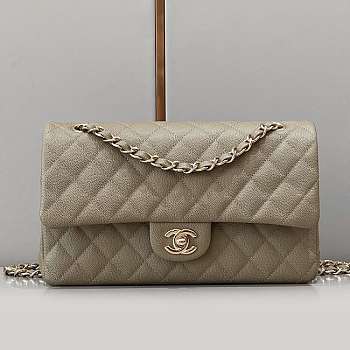 Chanel Caviar Flap Bag Dark Milk Brown Light Gold Buckle Size 25 cm