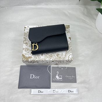 Dior Saddle Lotus Wallet Black Grained Calfskin 10x9x2.5cm