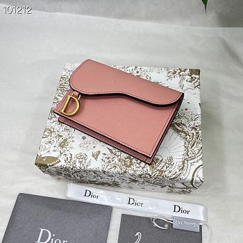 Dior Saddle Flap Card Holder Pink 11.5x8x2cm
