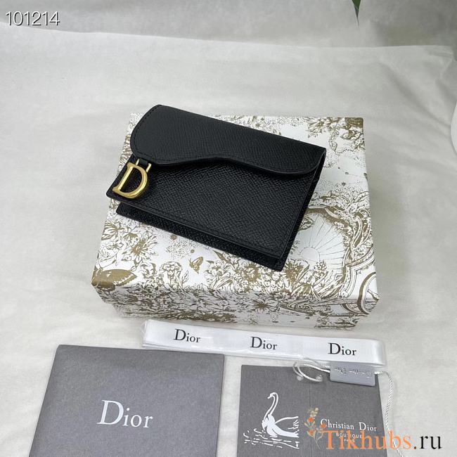 Dior Saddle Flap Card Holder Black 11.5x8x2cm - 1