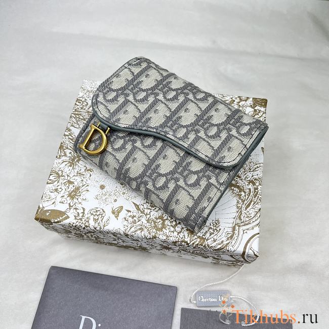 Dior Saddle Lotus Oblique Jacquard Wallet Gray 10x9x2.5cm - 1