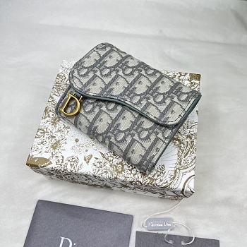 Dior Saddle Lotus Oblique Jacquard Wallet Gray 10x9x2.5cm