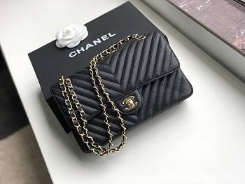 Chanel Medium Flap Bag Chevron Black Caviar Gold 25cm