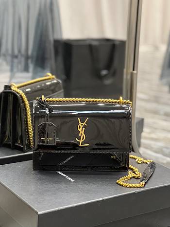 YSL Sunset Medium Patent Black Gold 22x8x16cm