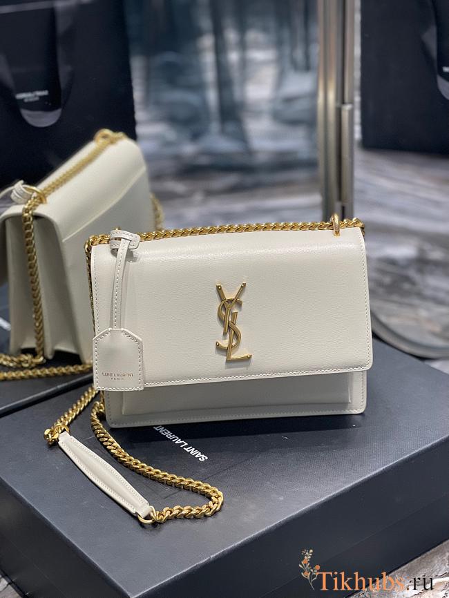 YSL Sunset Medium Patent White Gold 22x8x16cm - 1