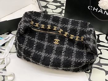 Chanel Maxi Hobo Bag Wool Tweed Black & Gray 50x33x24cm