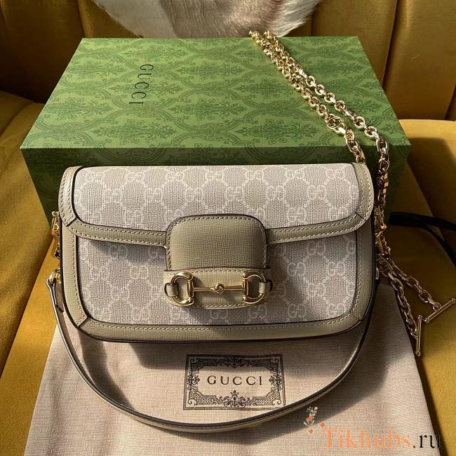 Gucci Horsebit 1955 Shoulder Bag Beige White 24x13x5cm - 1