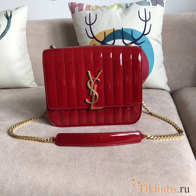 YSL Vicky Patent Red Shoulder Bag 25cm - 1