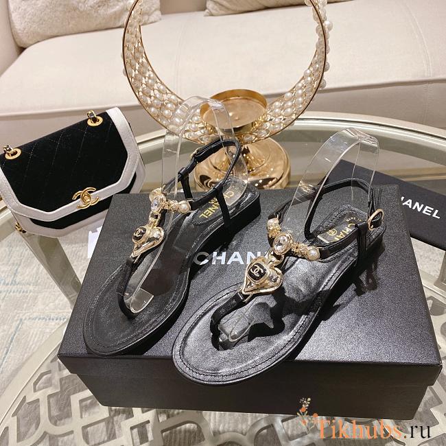 Chanel Sandals Black Metal, Strass & Imitation Pearls - 1