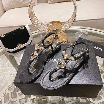 Chanel Sandals Black Metal, Strass & Imitation Pearls