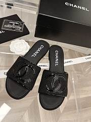 Chanel Black Leather & Mesh CC Slide Sandals - 1