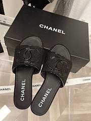 Chanel Black Leather & Mesh CC Slide Sandals - 5