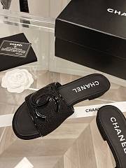 Chanel Black Leather & Mesh CC Slide Sandals - 4