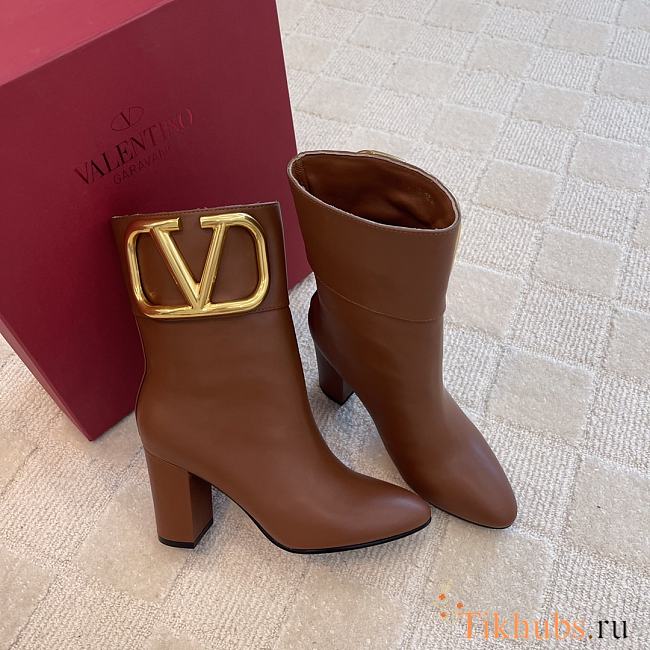 Valentino V Buckle High Heel Brown Boots - 1