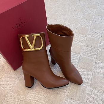 Valentino V Buckle High Heel Brown Boots