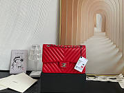 Chanel Flap Bag Chevron Lambskin Red Silver 25cm - 1