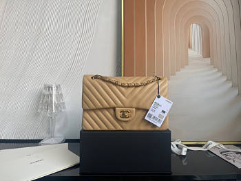 Chanel Flap Bag Chevron Lambskin Beige Gold 25cm