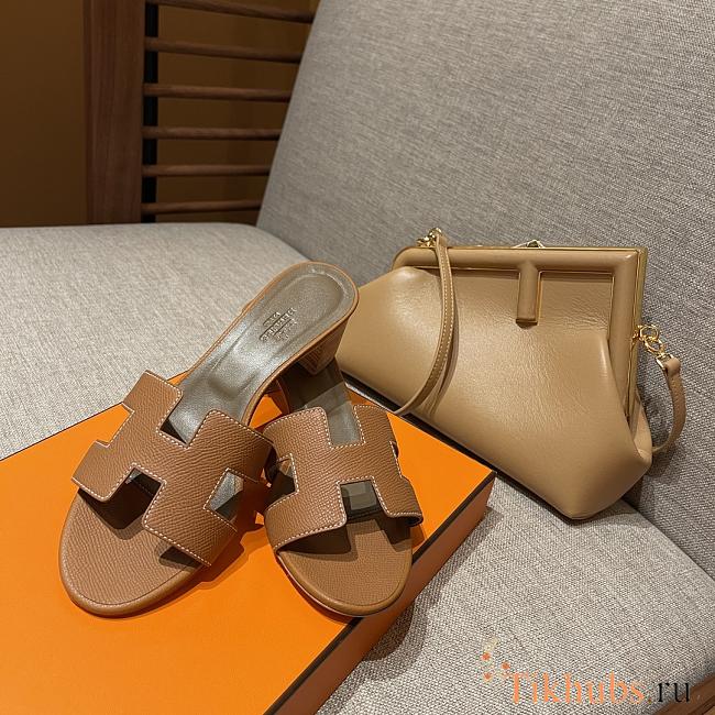 Hermes Brown Sandals Heel - 1