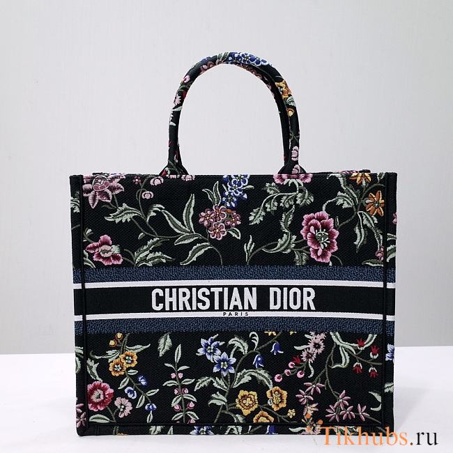 Dior Large Book Tote Black Multicolor Petites Fleurs 42 x 35 x 18.5 cm - 1