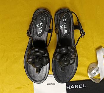 Chanel Flower Camellia Black Sandals 