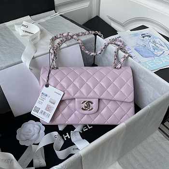 Chanel Medium Flap Bag Lambskin Silver Pink 25cm