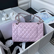 Chanel Medium Flap Bag Lambskin Silver Pink 25cm - 5