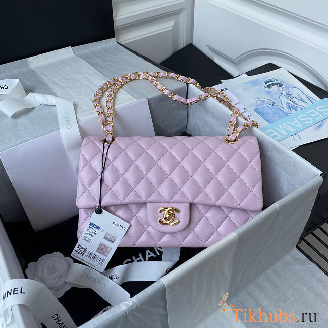 Chanel Medium Flap Bag Lambskin Gold Pink 25cm - 1