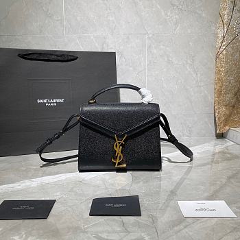 YSL Cassandra Mini Top Handle Black Grain Leather 20×16×7.5cm