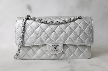 Chanel Flap Bag Silver Caviar 25cm