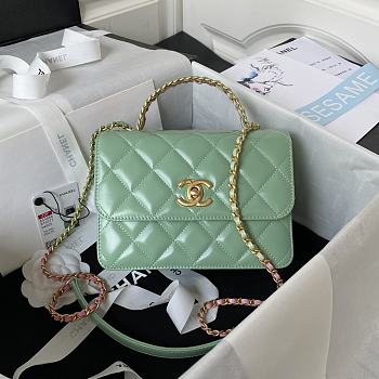 Chanel Mini Flap Bag With Top Handle Light Green Gold 20x14x7.5cm