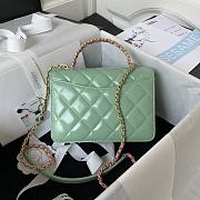 Chanel Mini Flap Bag With Top Handle Light Green Gold 20x14x7.5cm - 2