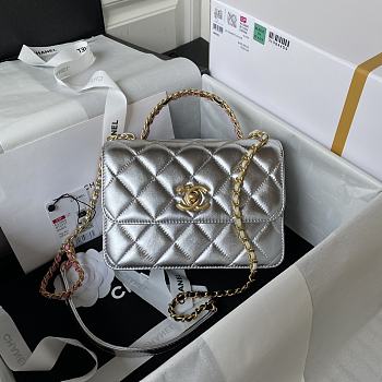Chanel Mini Flap Bag With Top Handle Silver Gold 20x14x7.5cm
