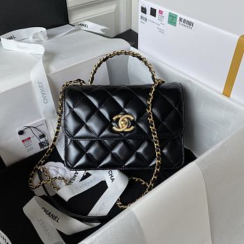 Chanel Mini Flap Bag With Top Handle Black Gold 20x14x7.5cm