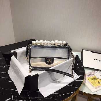 Chanel Transparent Pearl Sand Bag Black 25x14.5x8cm