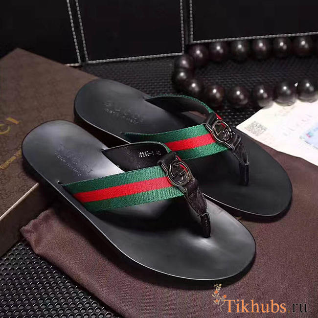 Gucci Web Strap Thong Sandal Black  - 1