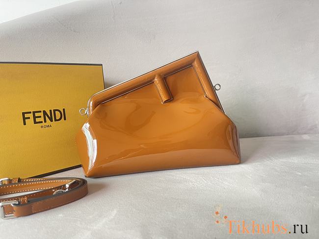 Fendi First Midi Brown Patent Leather Bag 30x20x14cm - 1