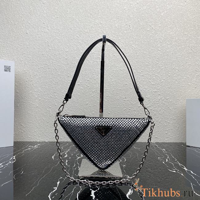 Prada Triangle Satin Mini-bag With Crystals Black 14x6cm - 1