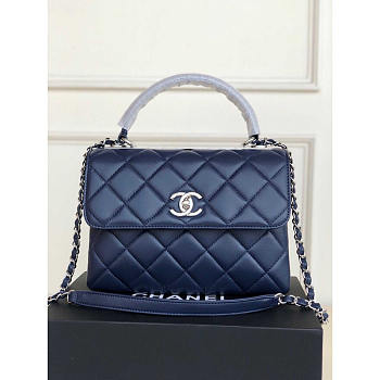 Chanel Trendy CC Flap Bag Top Handle Lambskin Dark Blue Silver 25x15x17cm